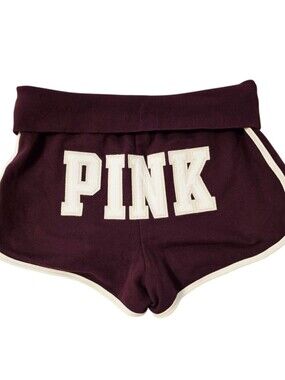 PINK Victoria's Secret Maroon Foldover Waist Athletic Shorts with White Trim